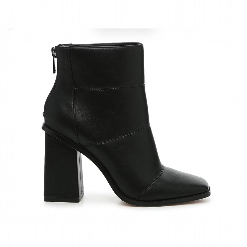 Jessica Simpson Marlea Square Block Heel Ankle Boots 8.5 Black Leather Zip Back